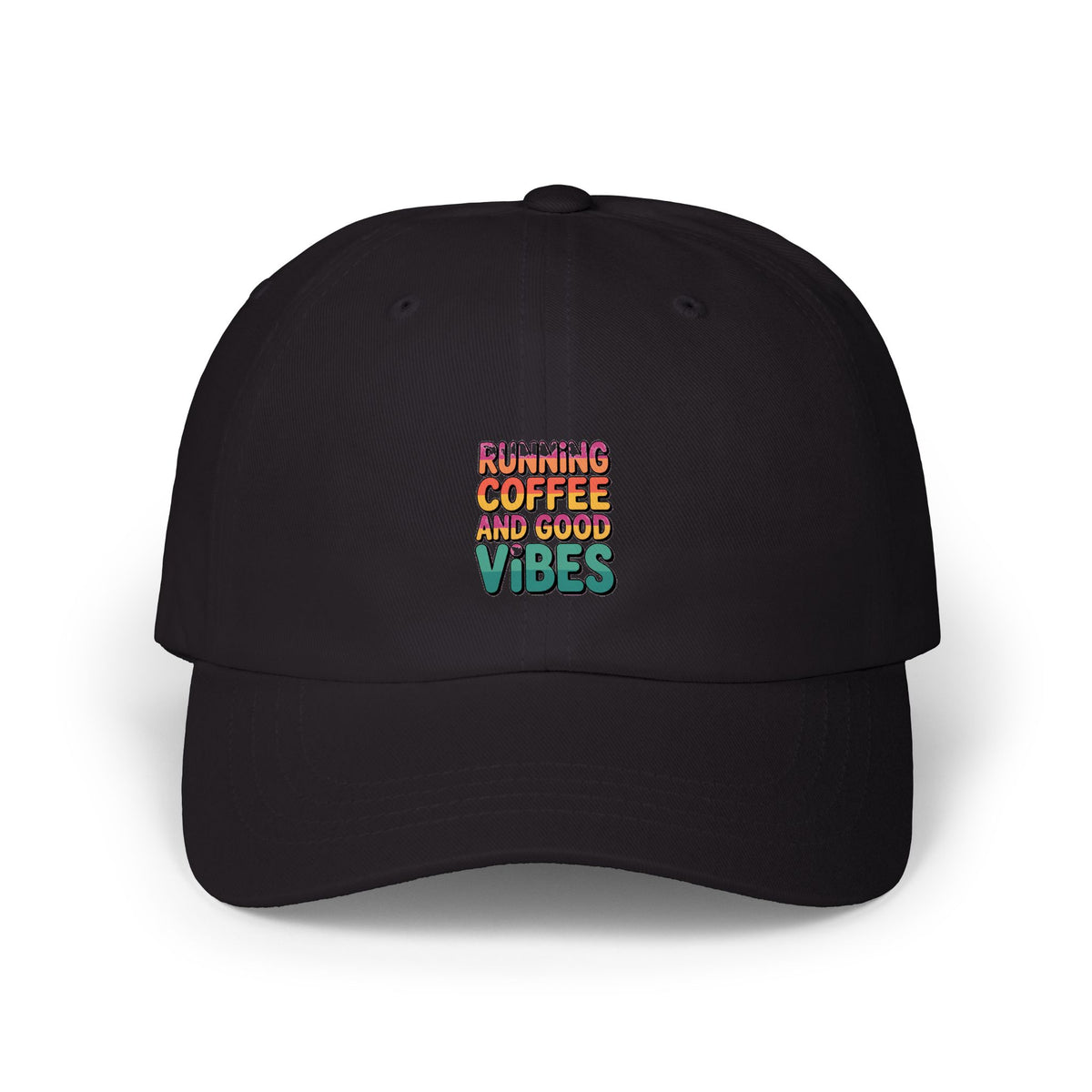 Running On Coffee And Vibes Dad Hat, Funny Coffee Lover Embroidered Cap, Coffee Addict Gift, Cute Dad Cap For Coffee Drinkers