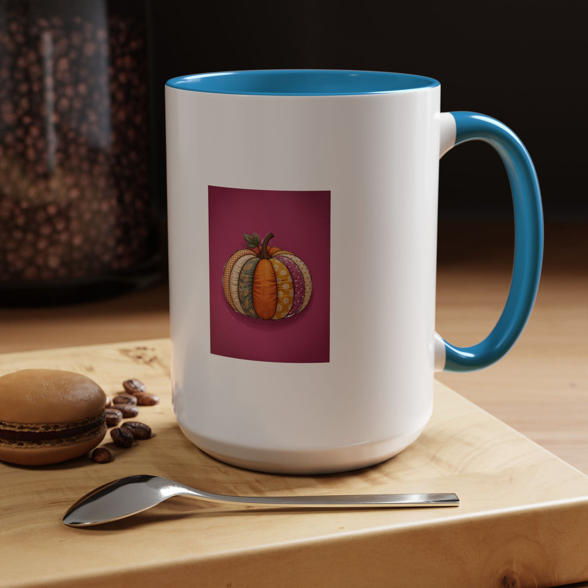Patchwork Pumpkin Mug, Halloween Coffee Cup, Cute Fall Pumpkin Ceramic Mug, Autumn Gift, Cozy Halloween Season Accent Mug