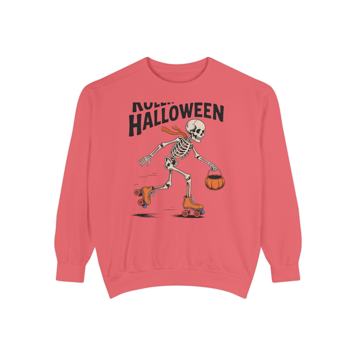 Rolling Into Halloween Skeleton Sweatshirt, Retro Roller Skate Skeleton Crewneck, Funny Halloween Gift, Vintage Spooky Season Sweatshirt