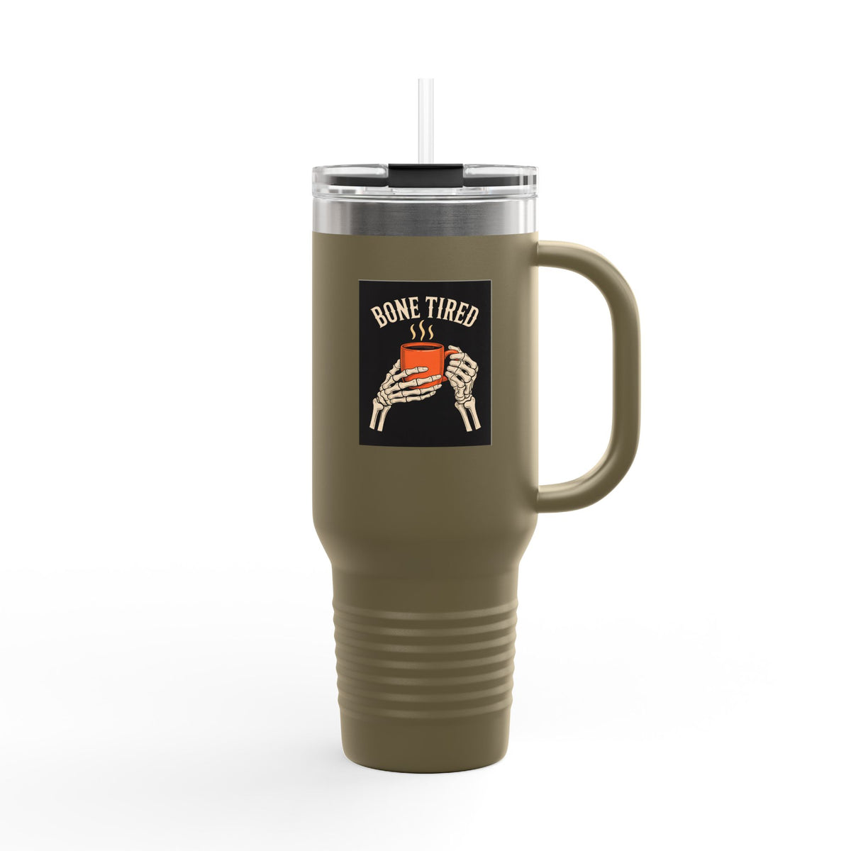 Bone Tired Halloween Travel Mug, Skeleton Hands Coffee Tumbler, Funny Halloween Coffee Cup Gift, Spooky Season 40oz Tumbler
