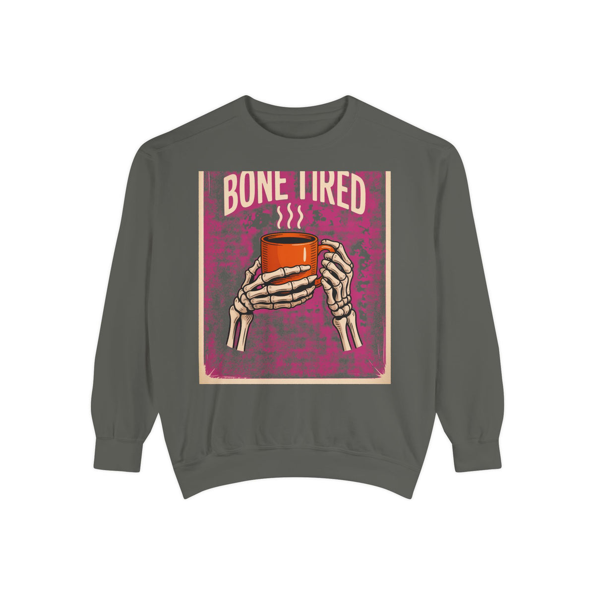 Bone Tired Coffee Skeleton Sweatshirt, Halloween Coffee Lover Crewneck, Funny Skeleton Hands Mug Shirt, Spooky Season Sweatshirt