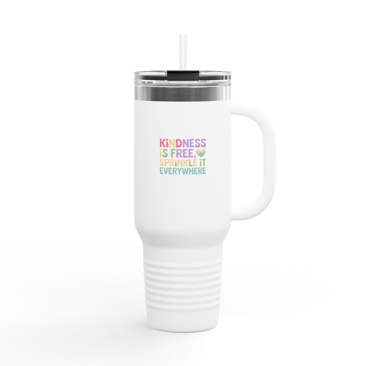 Kindness Is Free Sprinkle It Everywhere Tumbler, Positive Quote 40oz Travel Mug, Pastel Rainbow Gift for Her, Inspirational Cup
