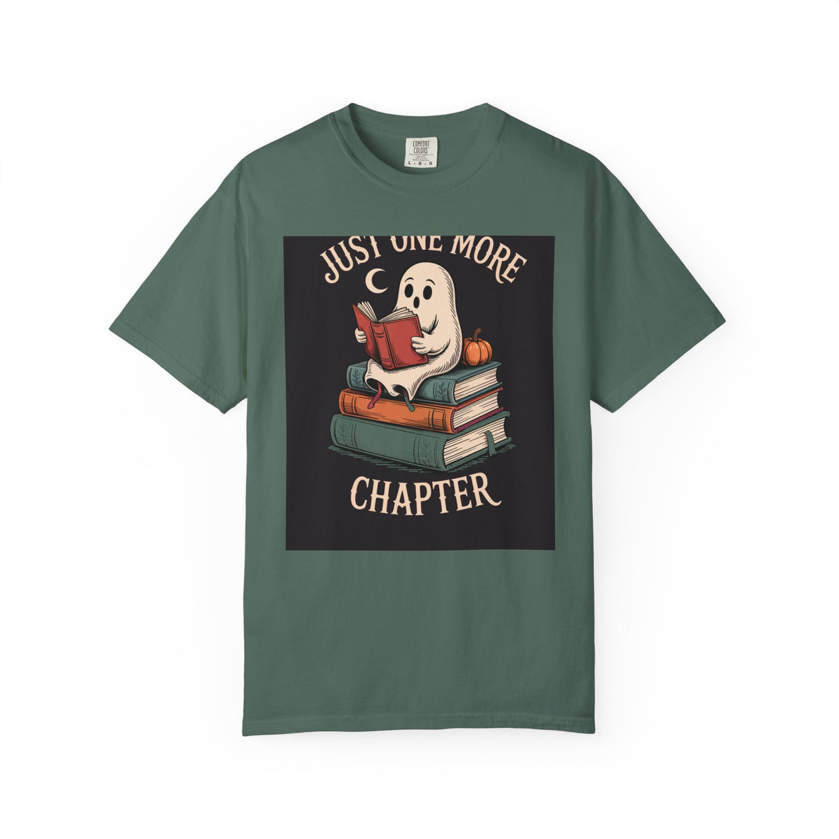 Just One More Chapter Ghost Shirt, Halloween Reading Tee, Bookish Ghost T-Shirt, Cozy Spooky Season Gift for Book Lovers