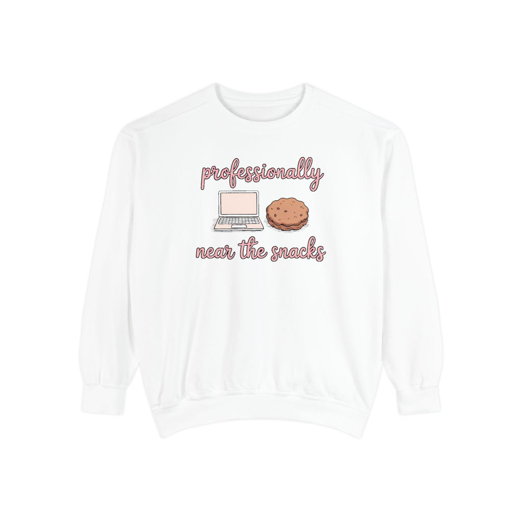 Remote Worker Sweatshirt, Professionally Near The Snacks, Funny Work From Home Gift, Sarcastic Office Crewneck, Coworker Christmas Gift, WF…
