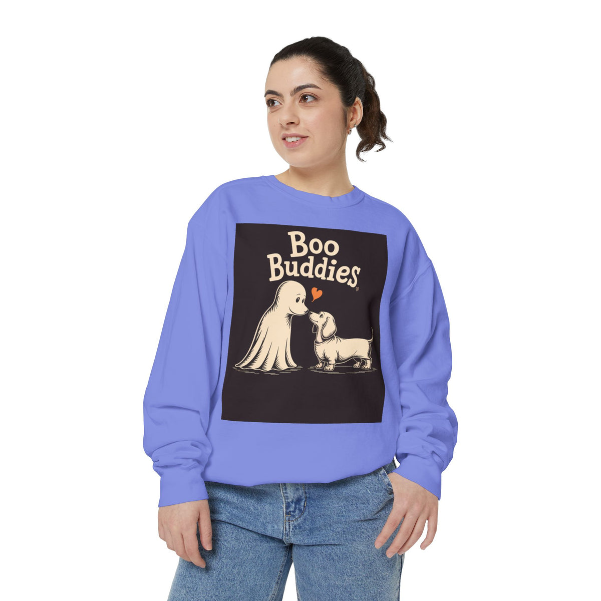 Boo Buddies Dog And Ghost Sweatshirt, Cute Dachshund Halloween Crewneck, Funny Ghost Dog Lover Halloween Gift