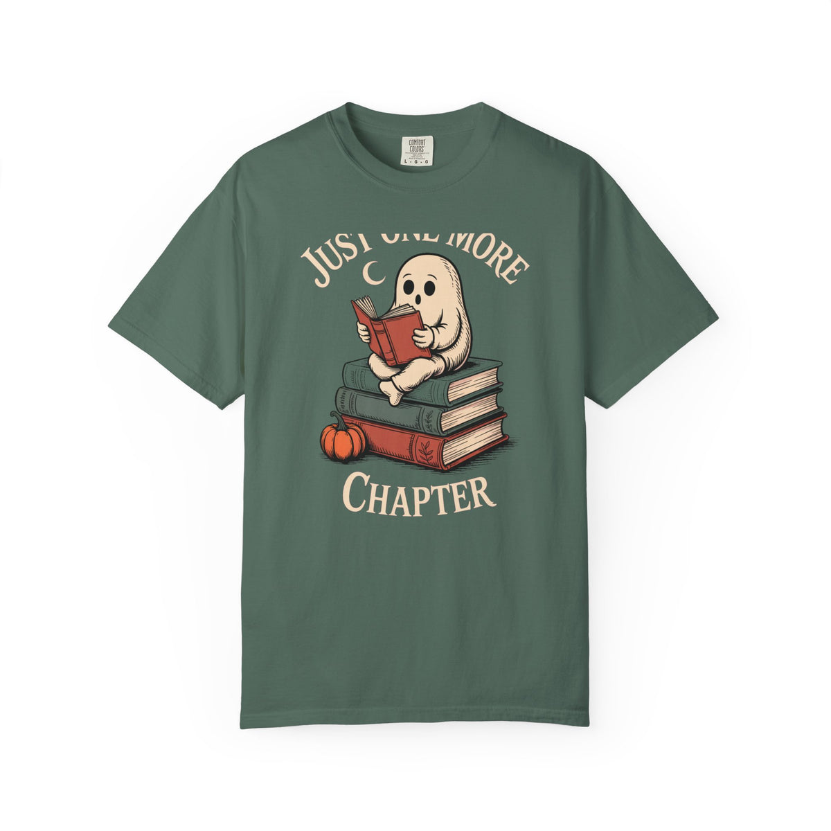 Just One More Chapter Ghost Shirt, Halloween Reading Tee, Bookworm Ghost T-Shirt, Cozy Spooky Season Gift for Book Lovers