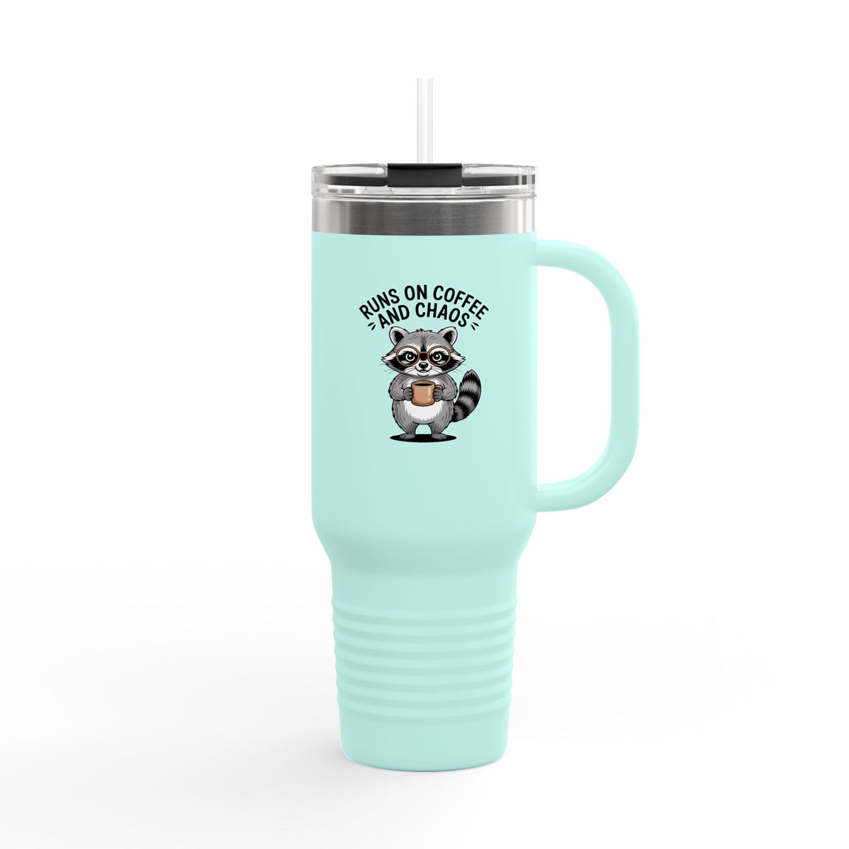 Nurse Raccoon Travel Mug, Funny Coffee Tumbler 40oz, 'Runs On Coffee And Chaos' Nurse Gift, Raccoon Lover Tumbler with Handle