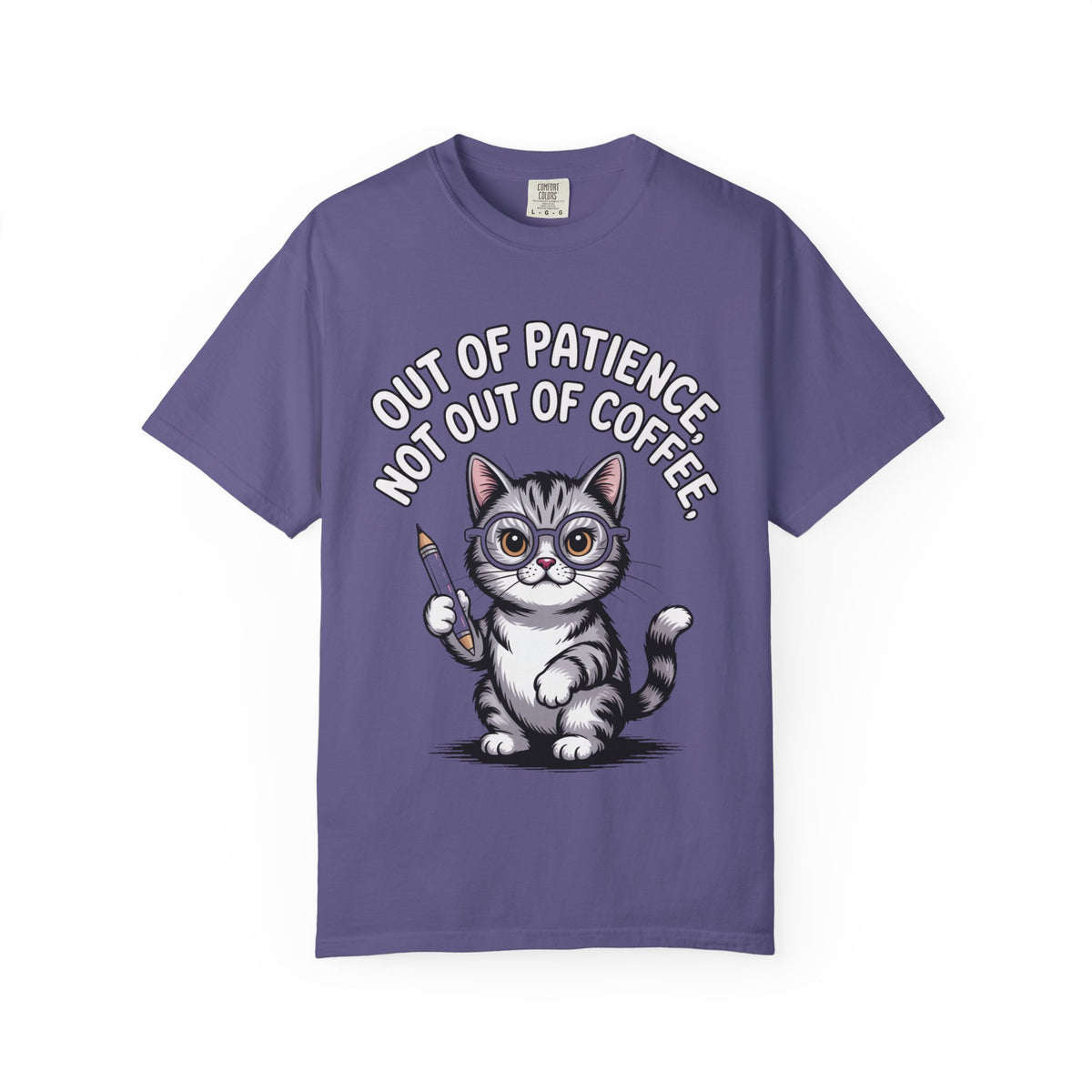 Funny Teacher Cat Shirt, Out Of Patience Not Out Of Coffee T-Shirt, Cat Lover Teacher Gift, Grading Papers Tee
