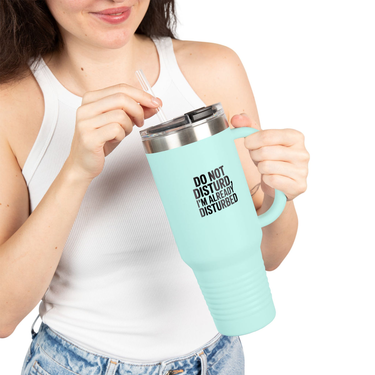Do Not Disturb Already Disturbed Tumbler, Funny Sarcastic 40oz Travel Mug, Introvert Gift, Sassy Coffee Cup With Handle And Straw