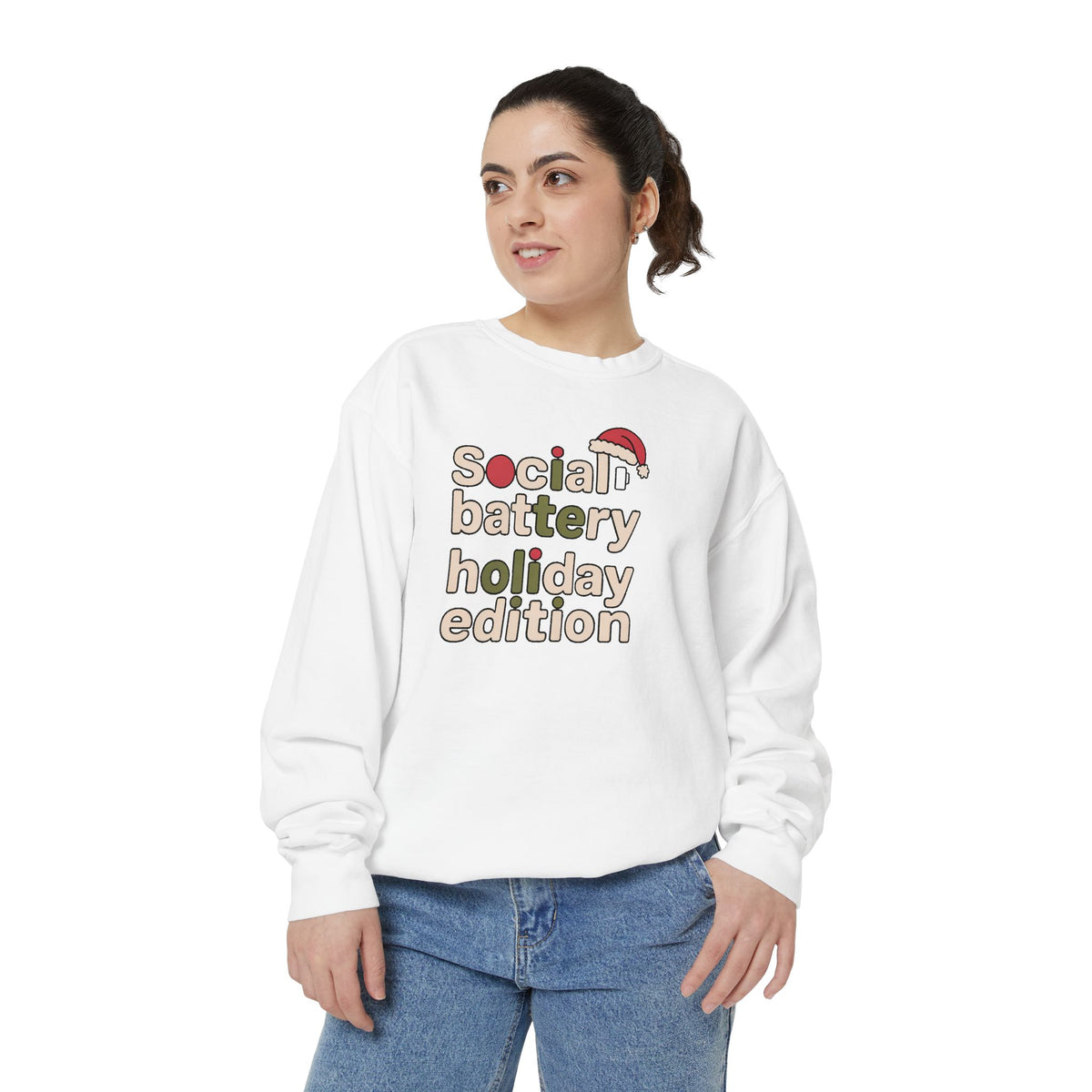 Social Battery Low Sweatshirt, Funny Christmas Gift For Introverts, Socially Tired Holiday Edition Crewneck, Anti Social Xmas Sweater
