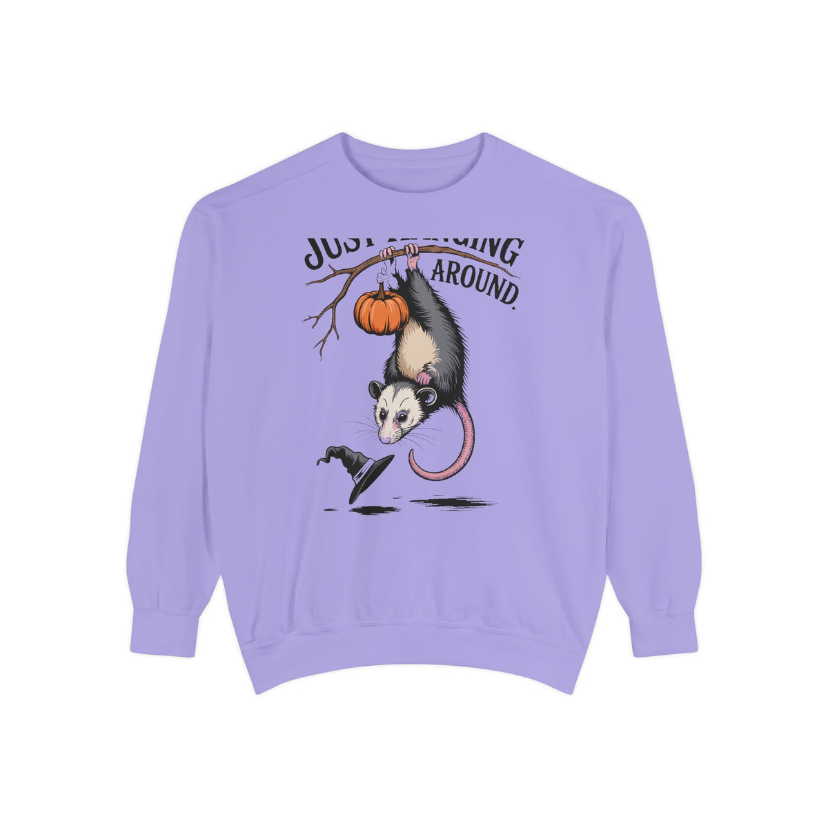 Just Hanging Around Opossum Sweatshirt, Vintage Halloween Crewneck, Funny Opossum Jack-o'-Lantern Shirt, Spooky Season Gift
