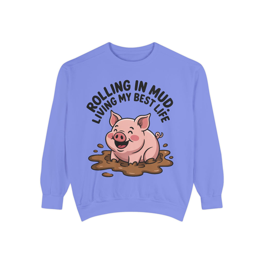 Funny Pig Sweatshirt, Rolling In Mud Living My Best Life Crewneck, Cute Farm Animal Gift, Pig Lover Sweater