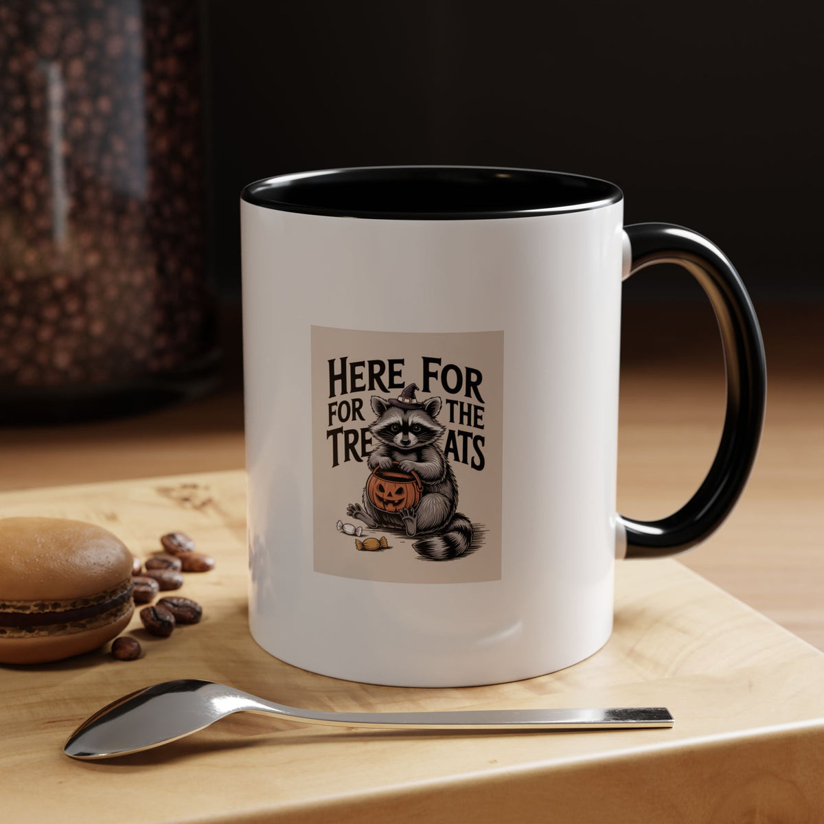 Here For The Treats Raccoon Mug, Funny Halloween Coffee Mug, Vintage Raccoon Witch Hat Cup, Spooky Season Gift, Trick or Treat Mug