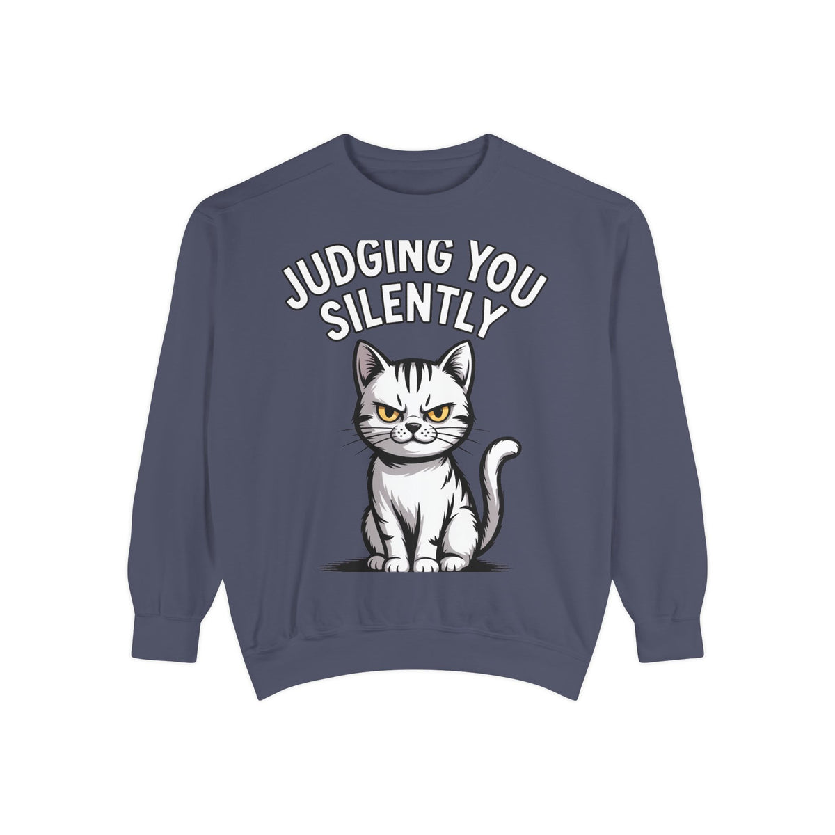 Judging You Silently Cat Sweatshirt, Funny Cat Lover Crewneck, Sarcastic Cat Embroidered Patch Style Sweatshirt, Cute Cat Gift