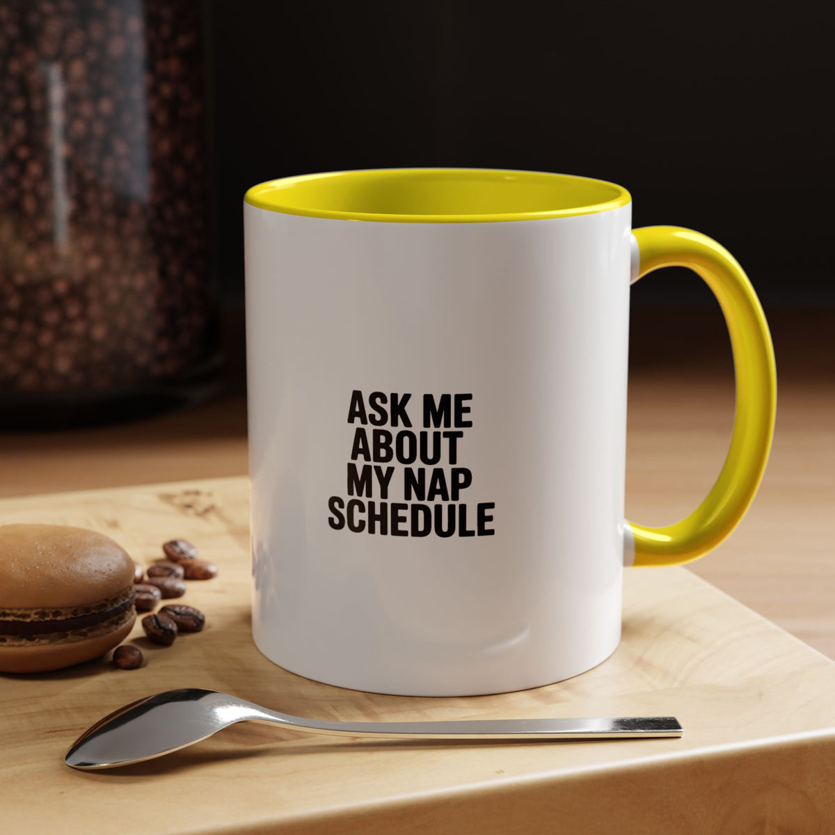 Ask Me About My Nap Schedule Mug, Funny Nap Lover Coffee Cup, Sarcastic Gift for Tired Parents, Bold Typography Accent Mug