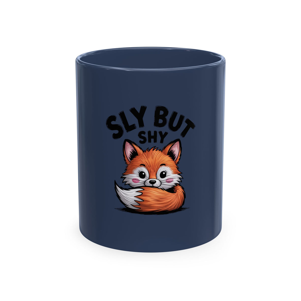 Sly But Shy Fox Mug, Cute Cartoon Fox Coffee Mug, Funny Fox Lover Gift, Shy Fox Peeking Behind Tail Ceramic Mug