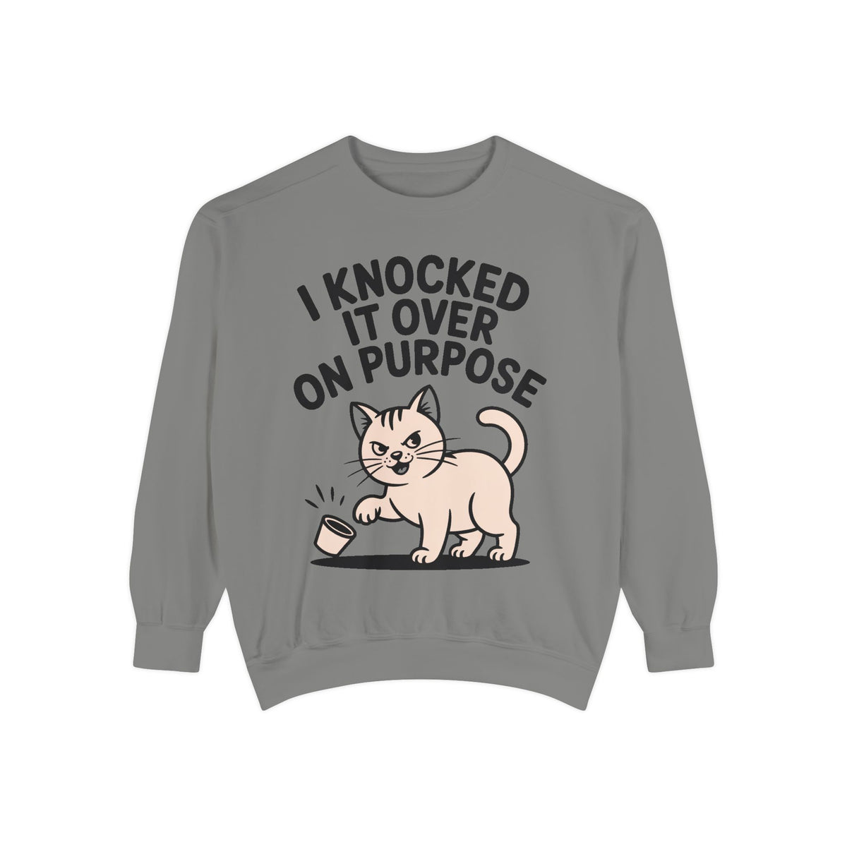 Funny Cat Sweatshirt, I Knocked It Over On Purpose Crewneck, Cute Cat Lover Gift, Embroidered Patch Style Cat Sweatshirt