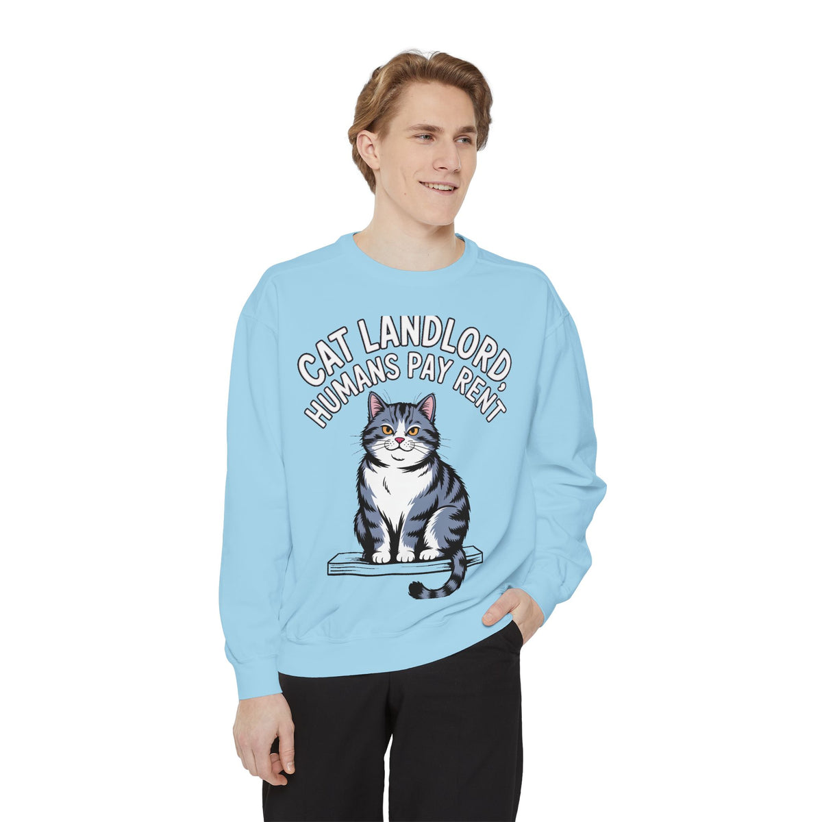 Cat Landlord Sweatshirt, Funny Cat Owner Gift, Humans Pay Rent Crewneck, Cute Fat Cat Sweatshirt, Embroidered Patch Style Sweatshirt