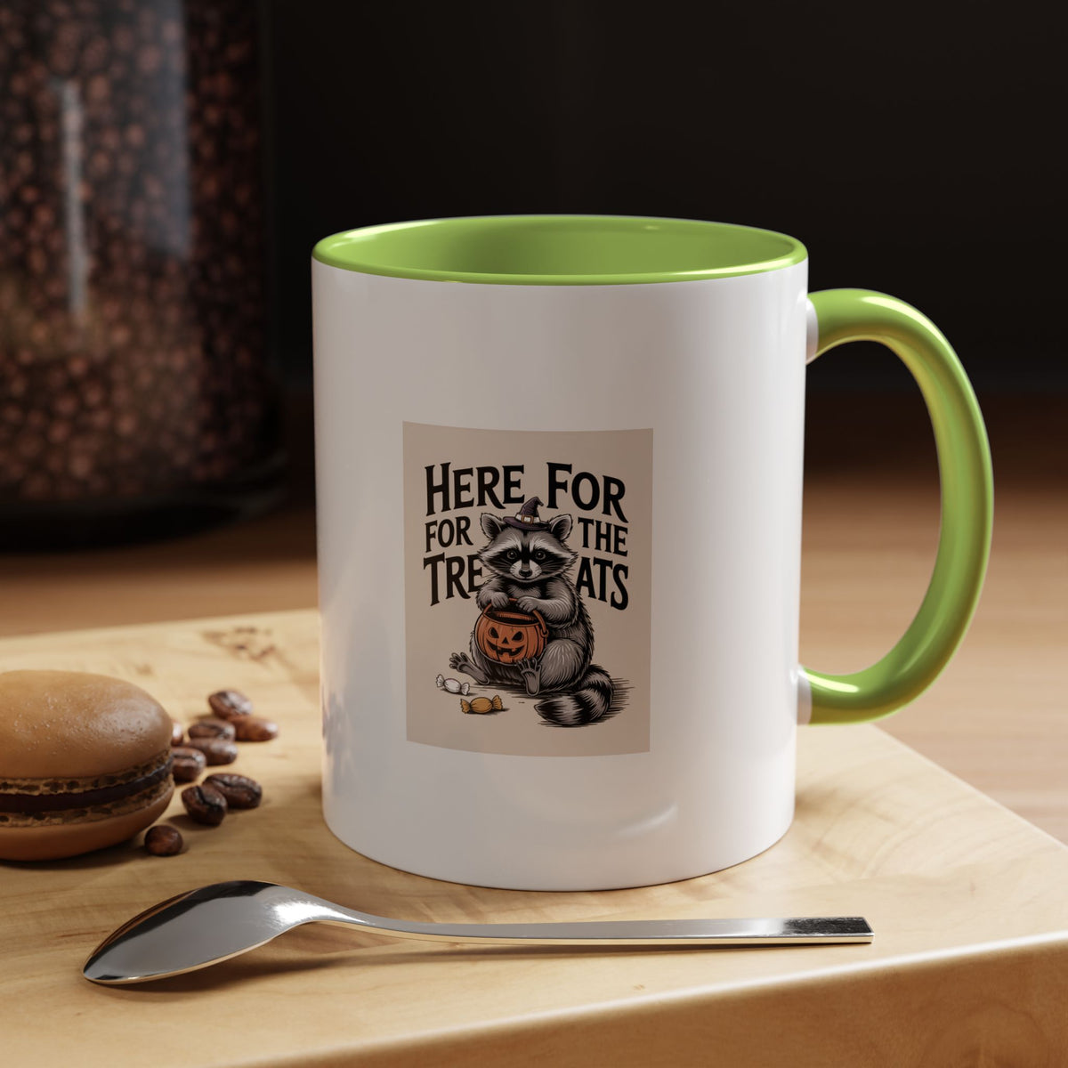 Here For The Treats Raccoon Mug, Funny Halloween Coffee Mug, Vintage Raccoon Witch Hat Cup, Spooky Season Gift, Trick or Treat Mug
