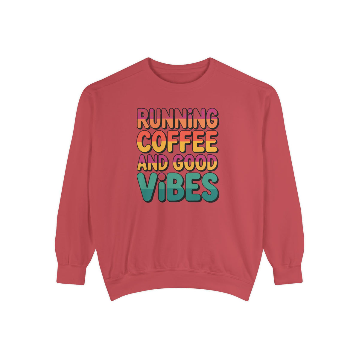 Running On Coffee And Vibes Sweatshirt, Retro Gradient Typography Crewneck, Coffee Lover Gift, Positive Vibes Pullover
