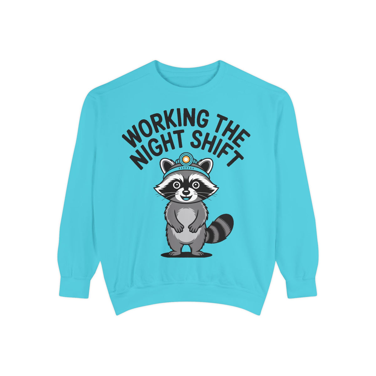 Raccoon Night Shift Sweatshirt, Funny Night Owl Crewneck, Cute Raccoon Headlamp Graphic, Gift for Nurse or Night Worker