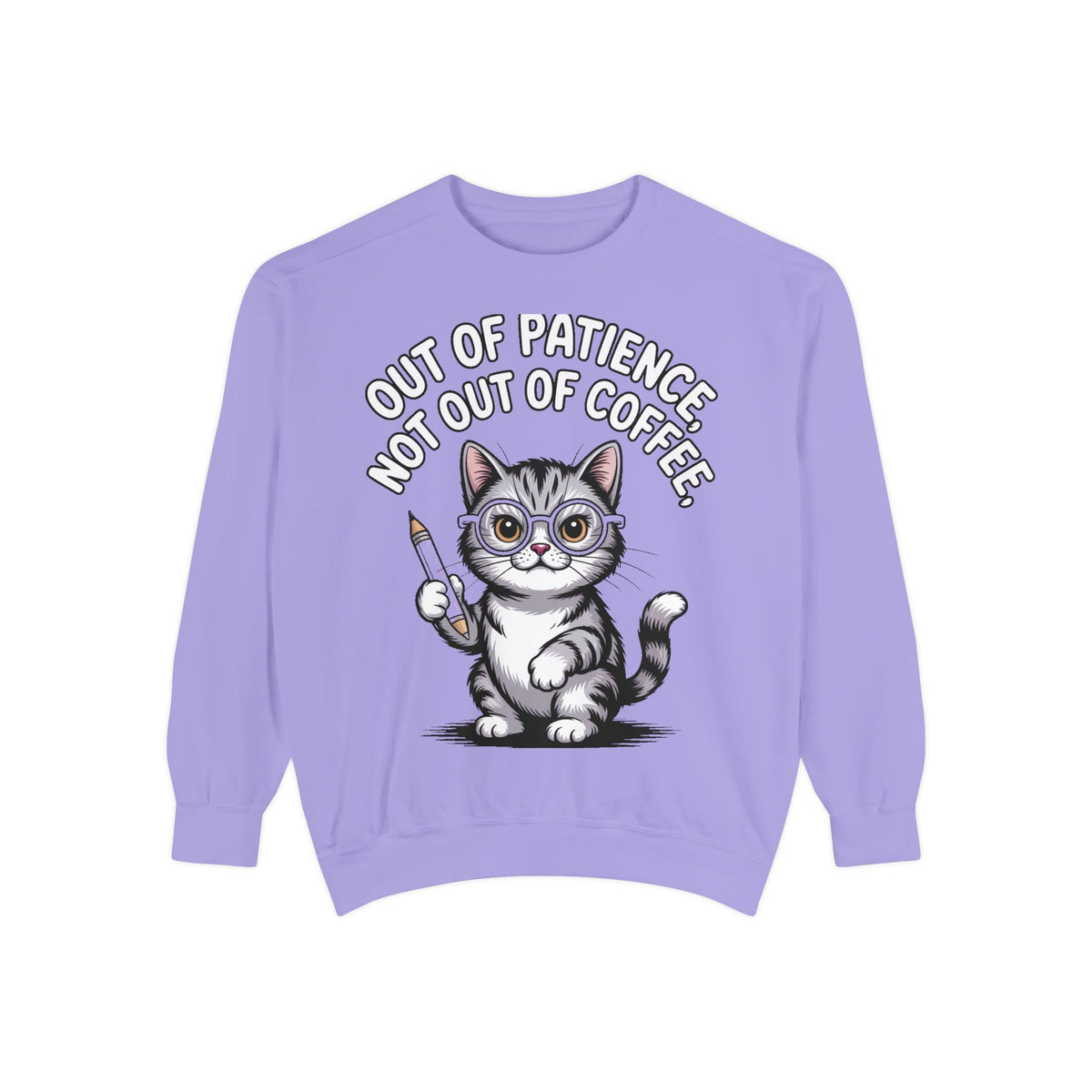 Teacher Cat Sweatshirt, Funny Cat Teacher Crewneck, Out Of Patience Not Out Of Coffee Shirt, Teacher Gift, Cat Lover Sweatshirt