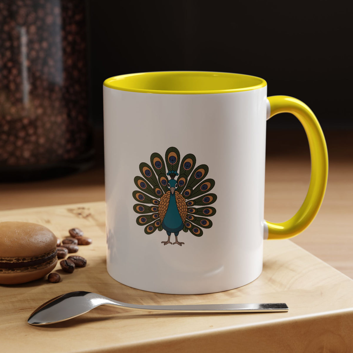 Cute Peacock Mug, Fanned Feather Peacock Coffee Cup, Bird Lover Gift, Cartoon Peacock Ceramic Mug, Colorful Feather Pattern Mug