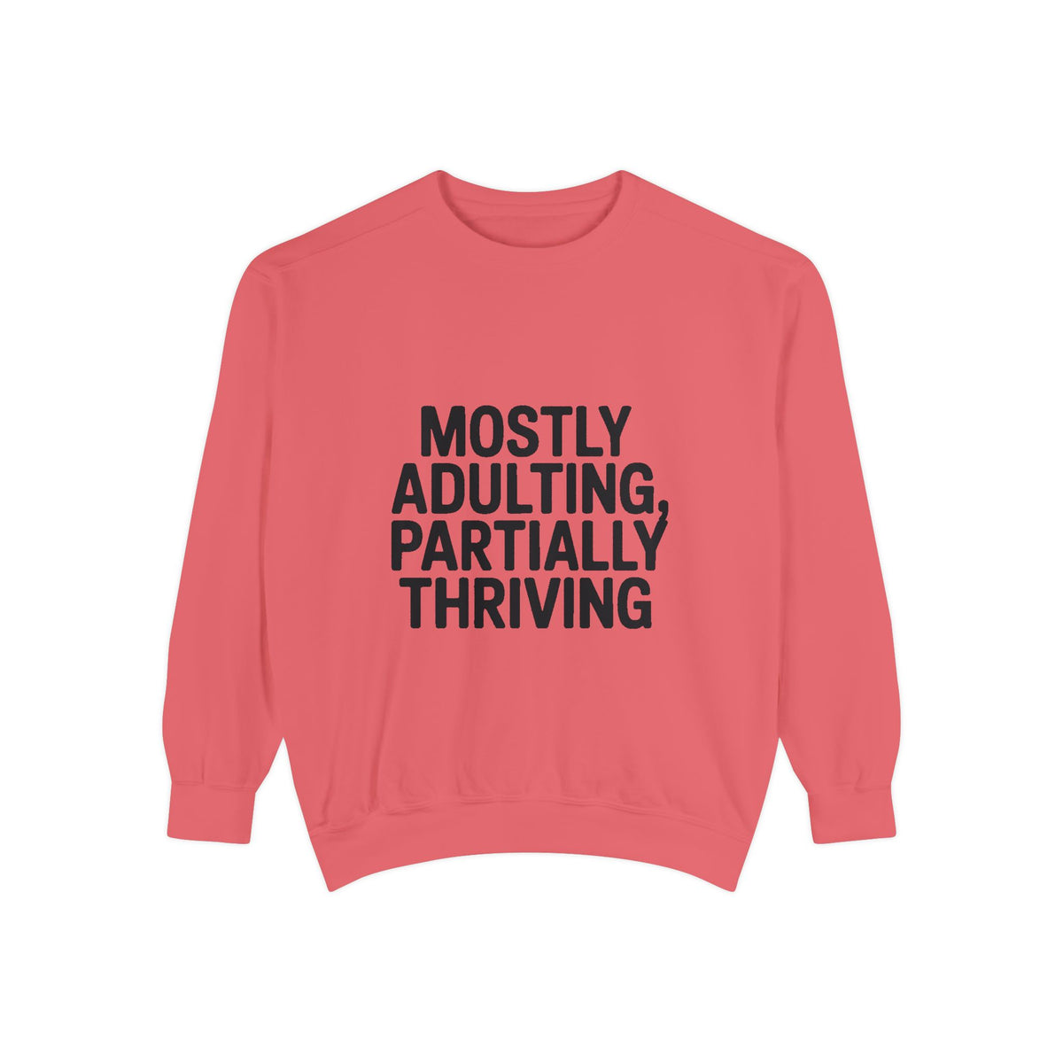 Mostly Adulting Partially Thriving Sweatshirt, Funny Embroidered Crewneck, Sarcastic Adult Life Gift, Minimalist Text Sweatshirt