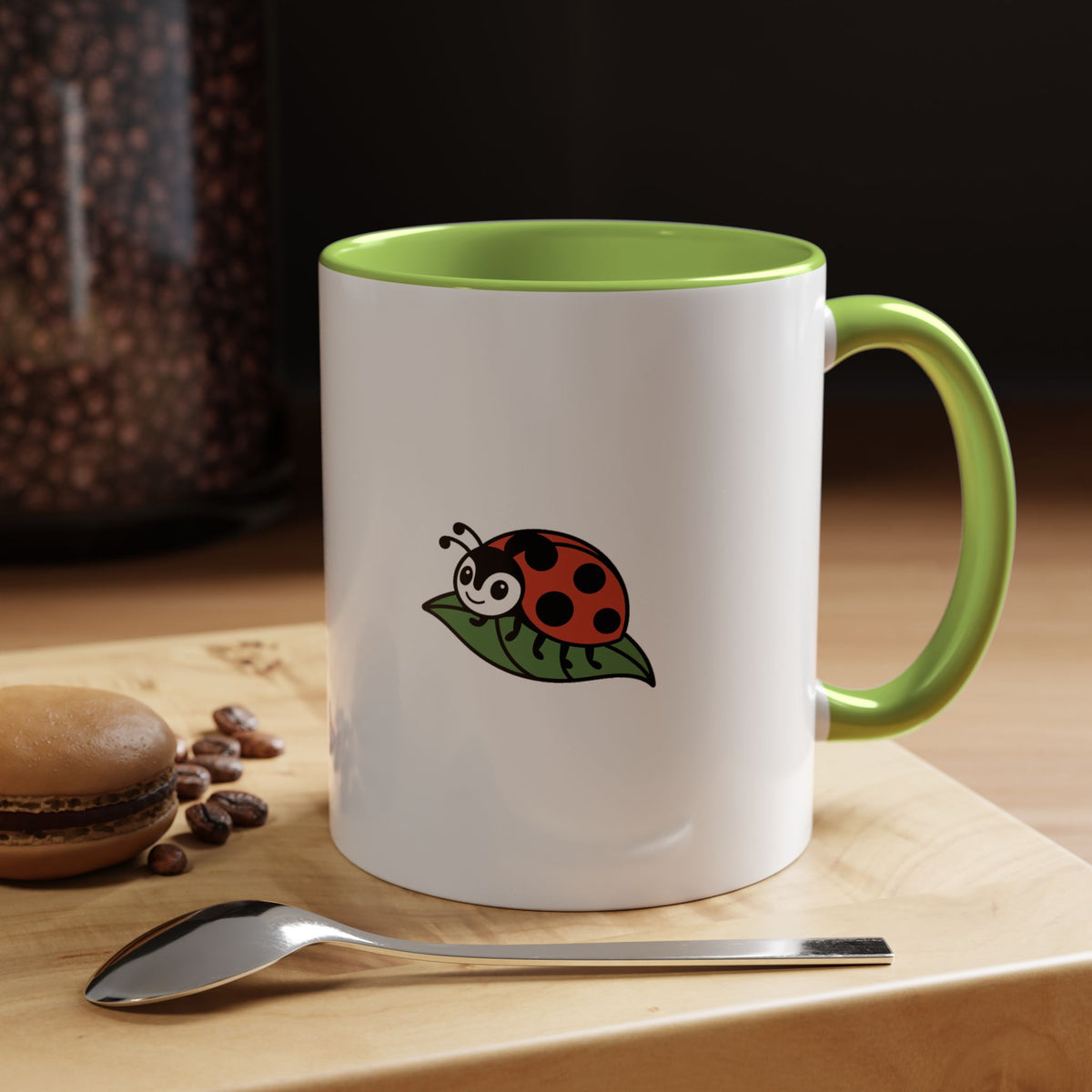 Ladybug On A Leaf Mug, Cute Ladybug Ceramic Mug, Nature Lover Gift, Cottagecore Coffee Cup, Insect Lover Gift Mug