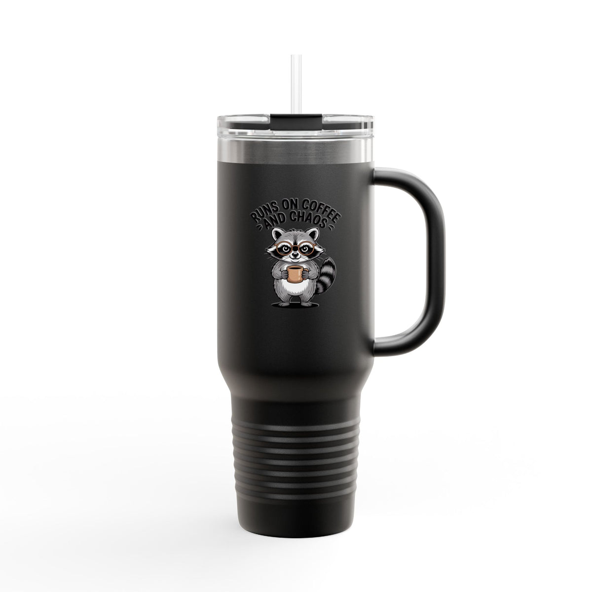 Nurse Raccoon Travel Mug, Funny Coffee Tumbler 40oz, 'Runs On Coffee And Chaos' Nurse Gift, Raccoon Lover Tumbler with Handle