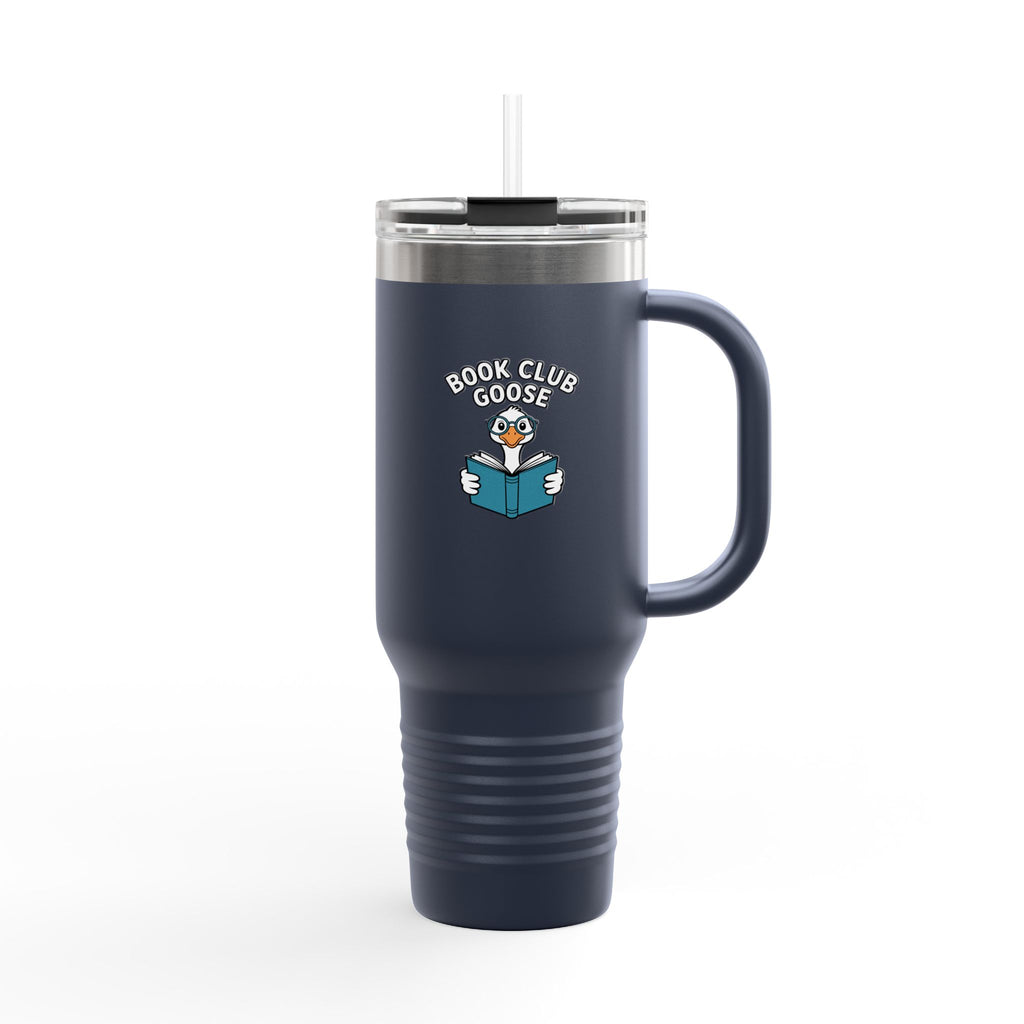 Book Club Goose Travel Mug, Funny Reading Goose 40oz Tumbler, Bookworm Gift, Cute Bird Lover Insulated Cup with Handle and Straw