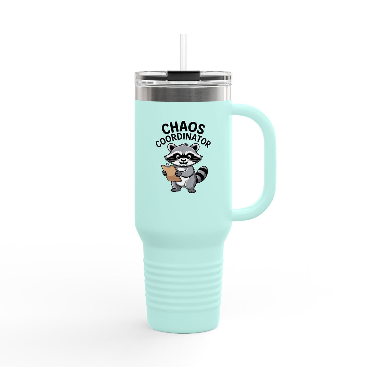 Chaos Coordinator Raccoon Travel Mug, Funny Raccoon Tumbler with Handle, Cute Trash Panda Gift, 40oz Insulated Cup for Coffee Lovers