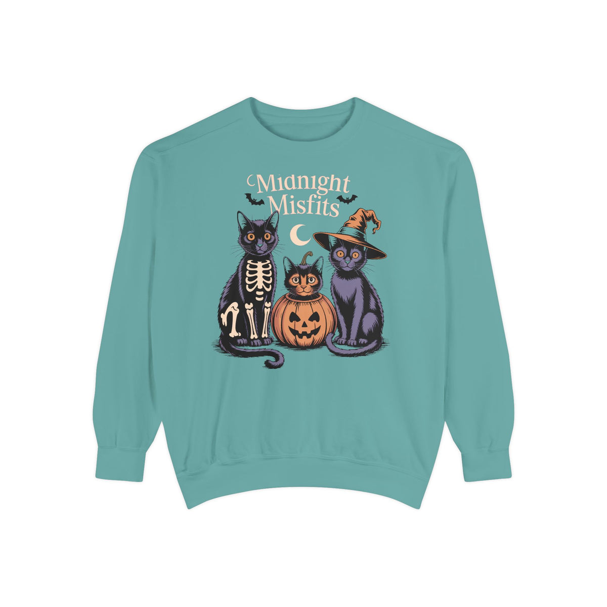 The Midnight Misfits Cats Halloween Sweatshirt, Funny Black Cat Costume Crewneck, Spooky Season Cat Lover Gift