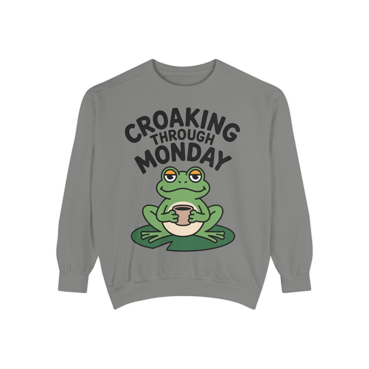 Croaking Through Monday Sweatshirt, Funny Tired Frog Crewneck, Cute Coffee Frog Sweatshirt, Frog Lover Gift