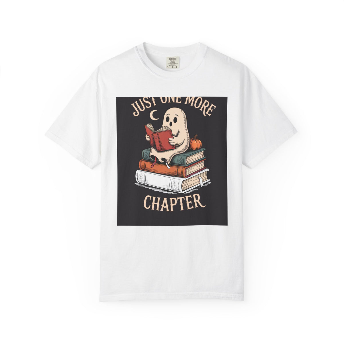 Just One More Chapter Ghost Shirt, Halloween Reading Tee, Bookish Ghost T-Shirt, Cozy Spooky Season Gift for Book Lovers