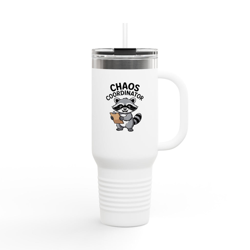 Chaos Coordinator Raccoon Travel Mug, Funny Raccoon Tumbler with Handle, Cute Trash Panda Gift, 40oz Insulated Cup for Coffee Lovers