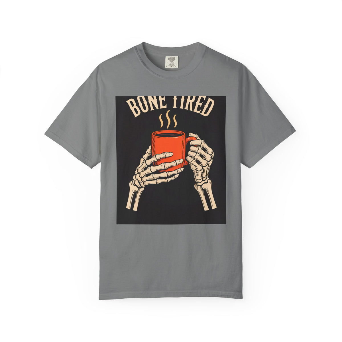 Bone Tired Halloween Shirt, Skeleton Hands Coffee Mug Tee, Vintage Halloween Coffee T-Shirt, Spooky Season Gift
