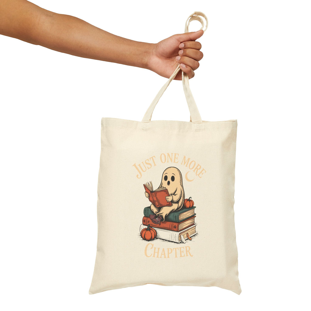 Just One More Chapter Ghost Tote Bag, Halloween Reading Tote, Bookish Ghost Canvas Bag, Spooky Season Book Lover Gift