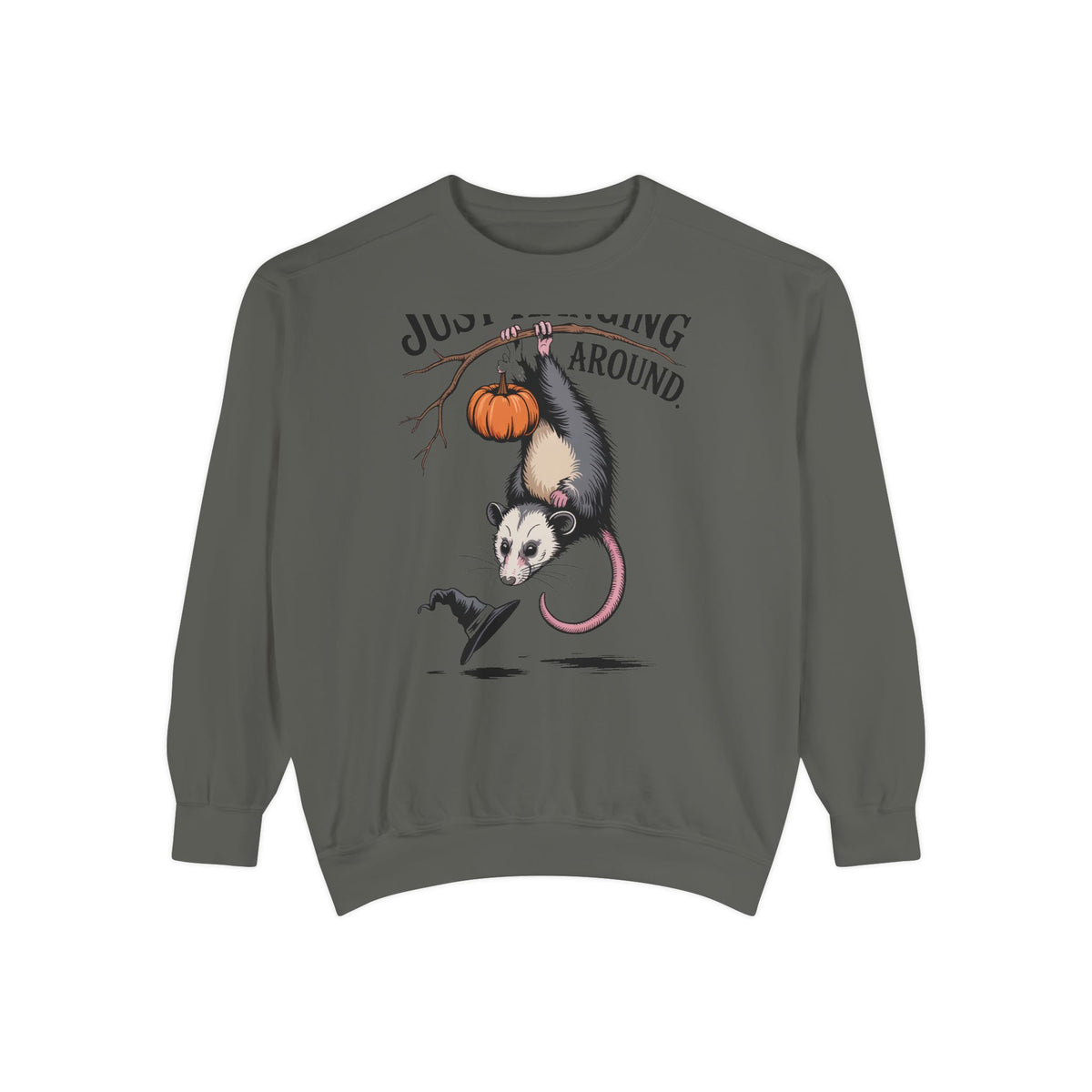 Just Hanging Around Opossum Sweatshirt, Vintage Halloween Crewneck, Funny Opossum Jack-o'-Lantern Shirt, Spooky Season Gift