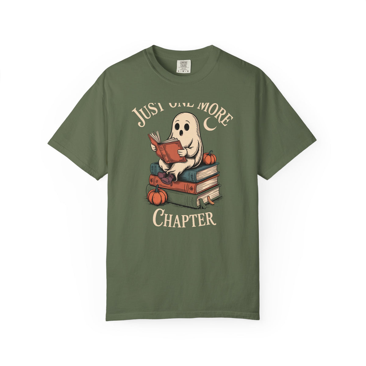 Just One More Chapter Ghost Shirt, Cozy Halloween Reading Tee, Bookish Ghost T-Shirt, Vintage Storybook Halloween Gift