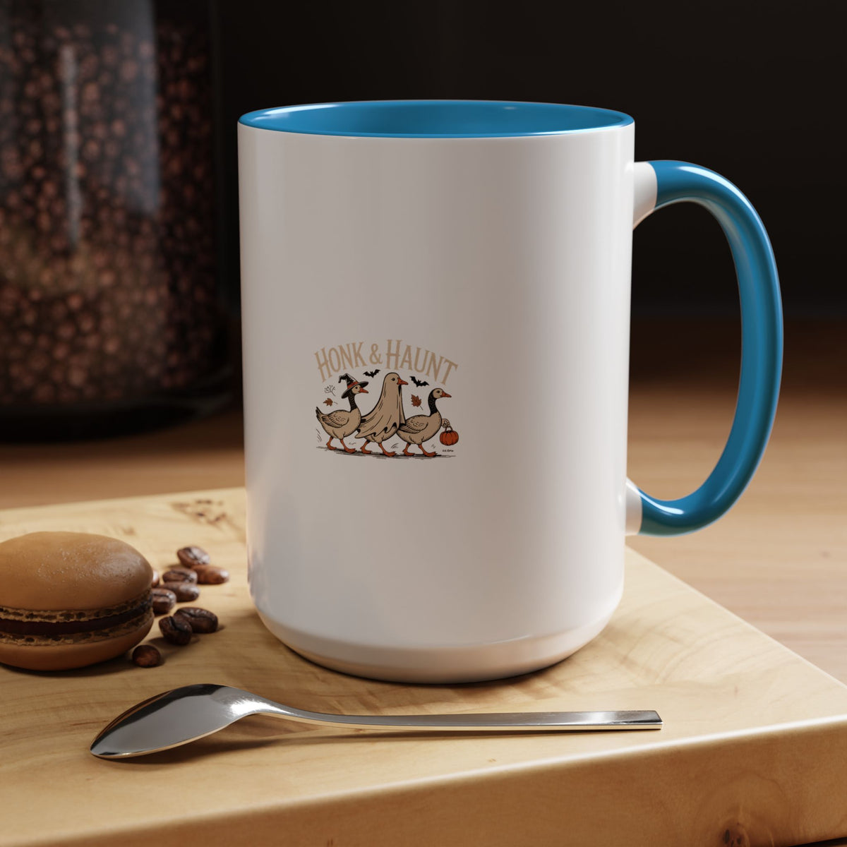 Honk & Haunt Geese Mug, Funny Halloween Goose Coffee Mug, Vintage Spooky Season Ceramic Mug, Witch Ghost Goose Gift