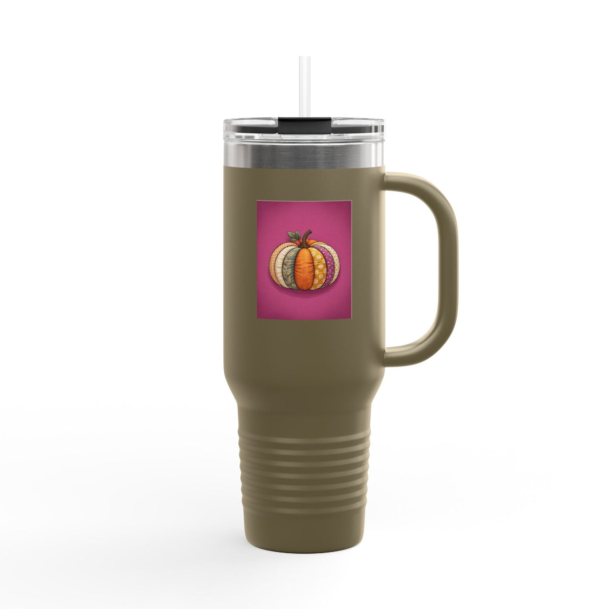 Patchwork Pumpkin Tumbler 40oz, Halloween Travel Mug, Fall Quilted Pumpkin Cup, Cute Autumn Gift, Insulated Straw Tumbler