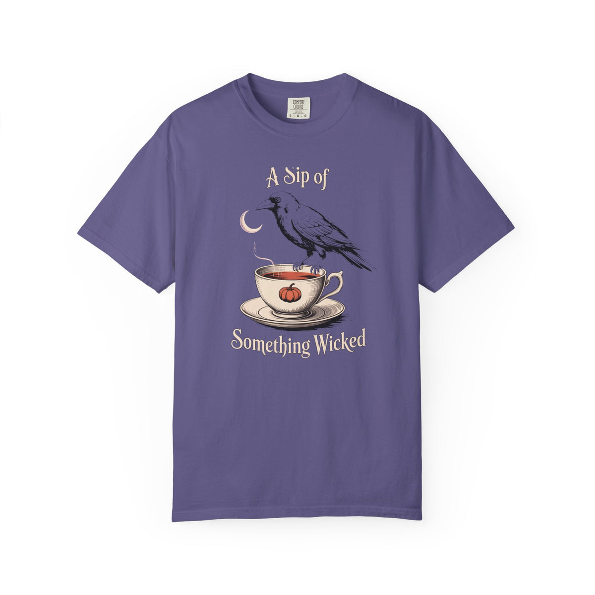 A Sip Of Something Wicked Crow Shirt, Vintage Halloween Tea Tee, Gothic Crow Pumpkin T-Shirt, Witchy Autumn Gift