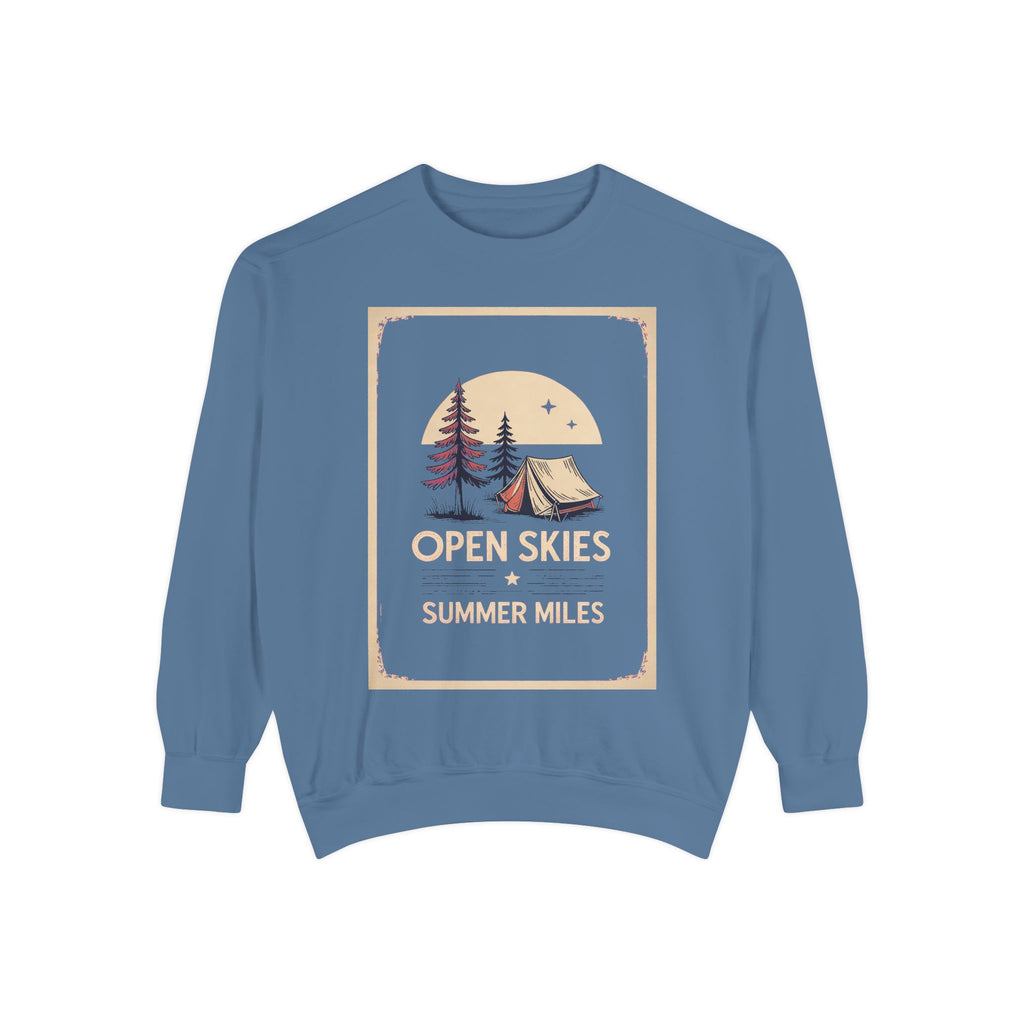 Camping Sweatshirt, Fourth of July Gift, Open Skies Summer Miles Crewneck, 4th of July Camping Tee, Patriotic Outdoor Sweatshirt, Camper Gi…