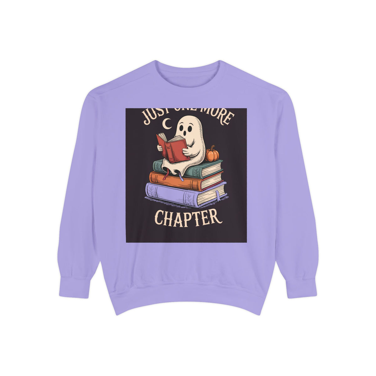 Just One More Chapter Ghost Sweatshirt, Halloween Reading Crewneck, Bookish Ghost Embroidered Sweatshirt, Spooky Season Book Lover Gift