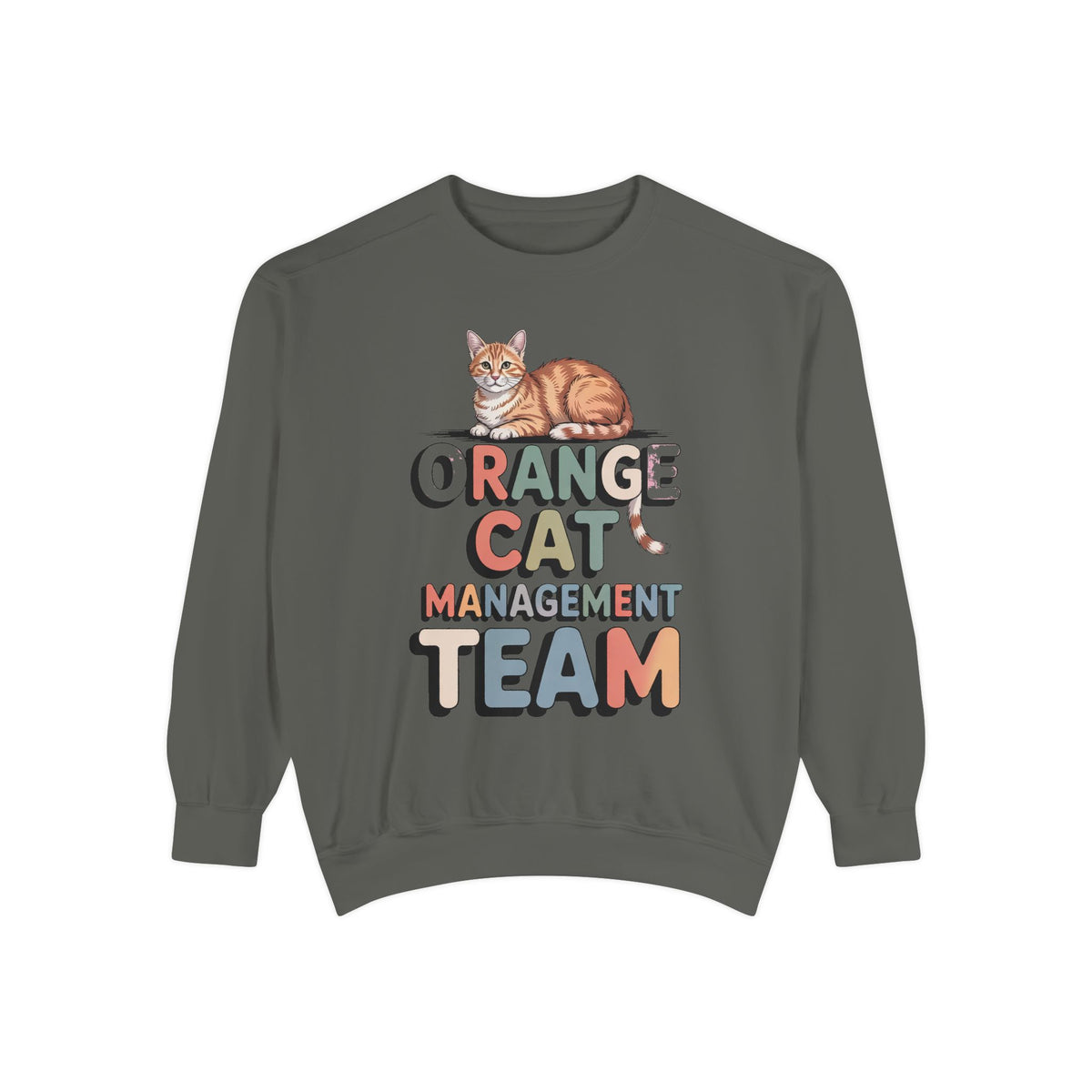Orange Cat Mom Sweatshirt, Orange Cat Management Team Crewneck, Funny Family Roles Gift, Retro Cat Lover Sweater, Cat Mom Gift, Embroidered…