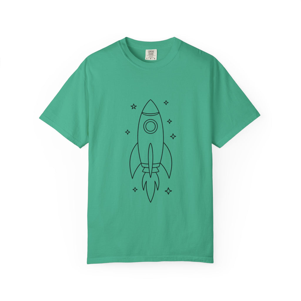 Rocket Ship Line Art Shirt, Minimalist Chase The Stars T-Shirt, Single Line Space Tee, Cute Rocket Tattoo Style Shirt Gift