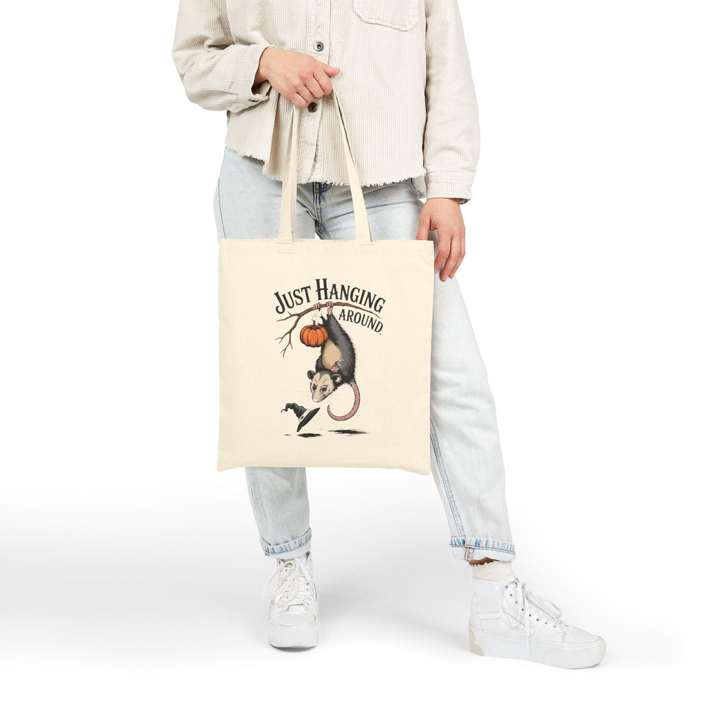 Just Hanging Around Opossum Tote Bag, Vintage Halloween Possum Canvas Bag, Funny Fall Tote, Spooky Season Gift