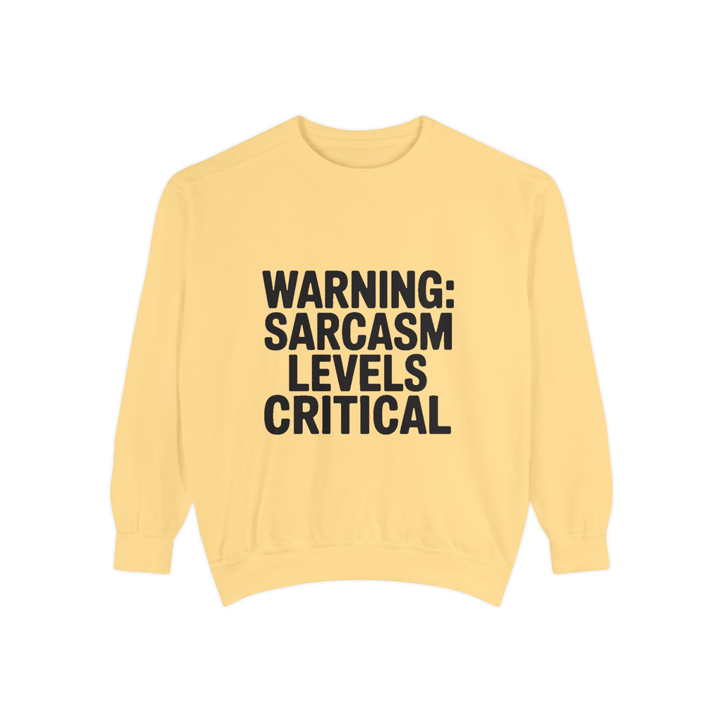 Warning Sarcasm Levels Critical Sweatshirt, Funny Embroidered Crewneck, Sarcastic Quote Pullover, Gift for Sarcastic Friend