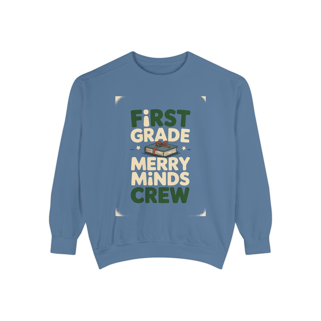First Grade Teacher Sweatshirt, Merry Minds Crew Christmas Shirt, First Grade Crew Gift, Christmas Teacher Team Sweatshirt, 1st Grade Teach…